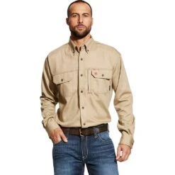 Ariat Men's FR Solid Vent Work Shirt - Khaki