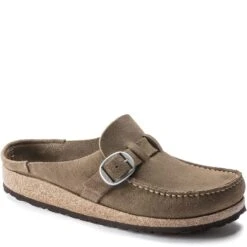 Birkenstock Women's Buckley Shearling Slip Ons - Gray Taupe