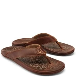 OluKai Olukia Men's Mekila Leather Beach Flip Flops - Natural -Fashion Shoes Store OK10488 8787 2