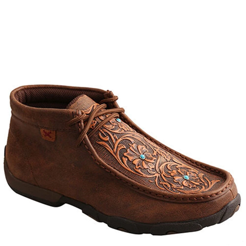 Twisted X Women's Mid Driving Moccasins - Brown/Tooled Flowers 4 Twisted X Women's Mid Driving Moccasins - Brown/Tooled Flowers - Image 2